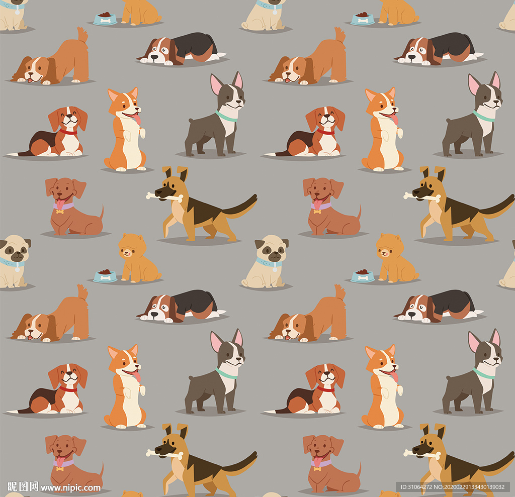 卡通狗印花图案