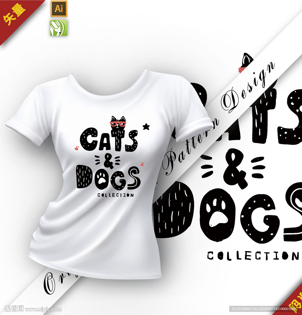 矢量原创可爱猫字母插图图案