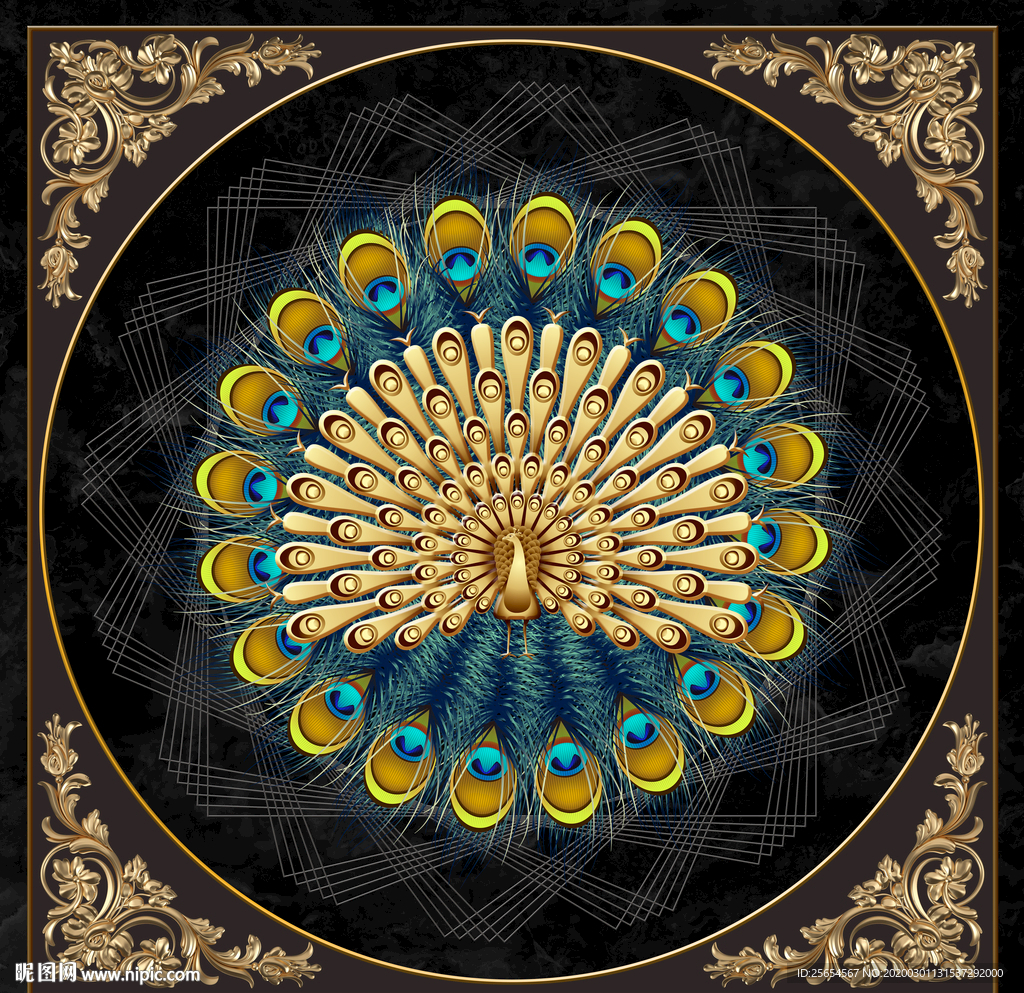 现代简约北欧抽象孔雀装饰画地画