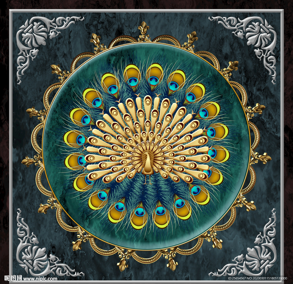 现代简约北欧抽象孔雀装饰画地画