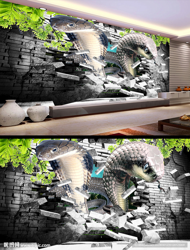 眼镜蛇破墙3D背景墙