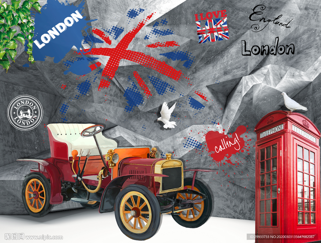 欧式复古英伦风老爷车背景墙