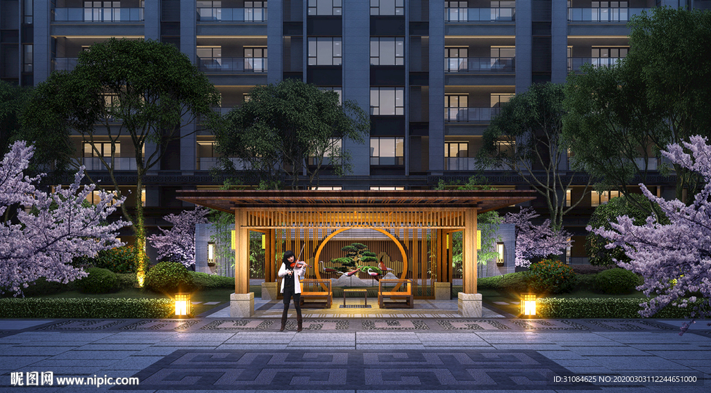 小区效果图对景亭