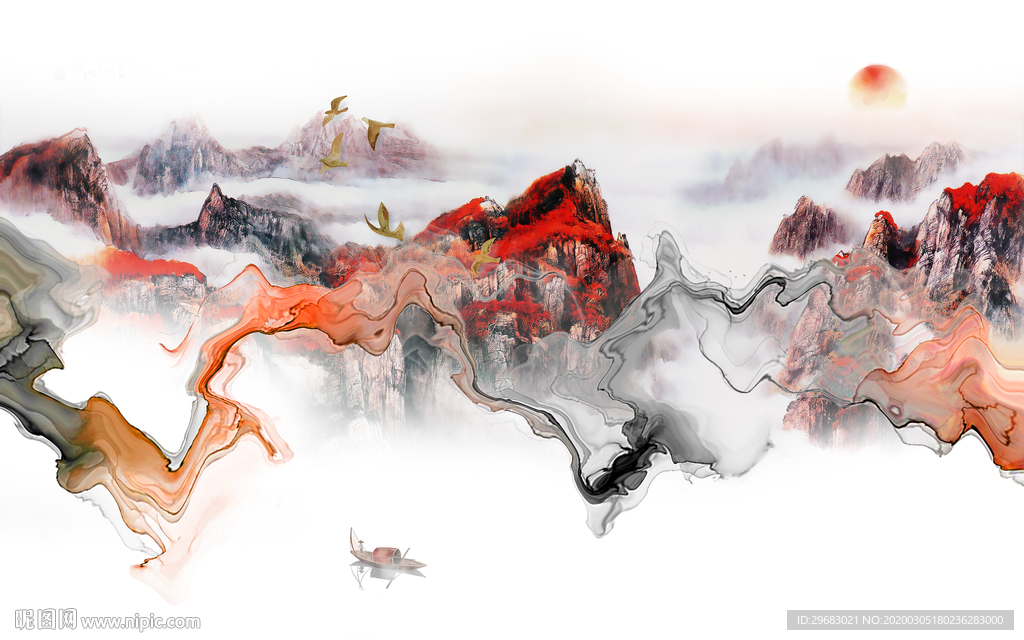 新中式新品新山水画 tif分层