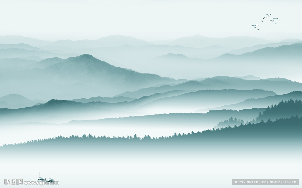 新中式新款新山水画 tif分层