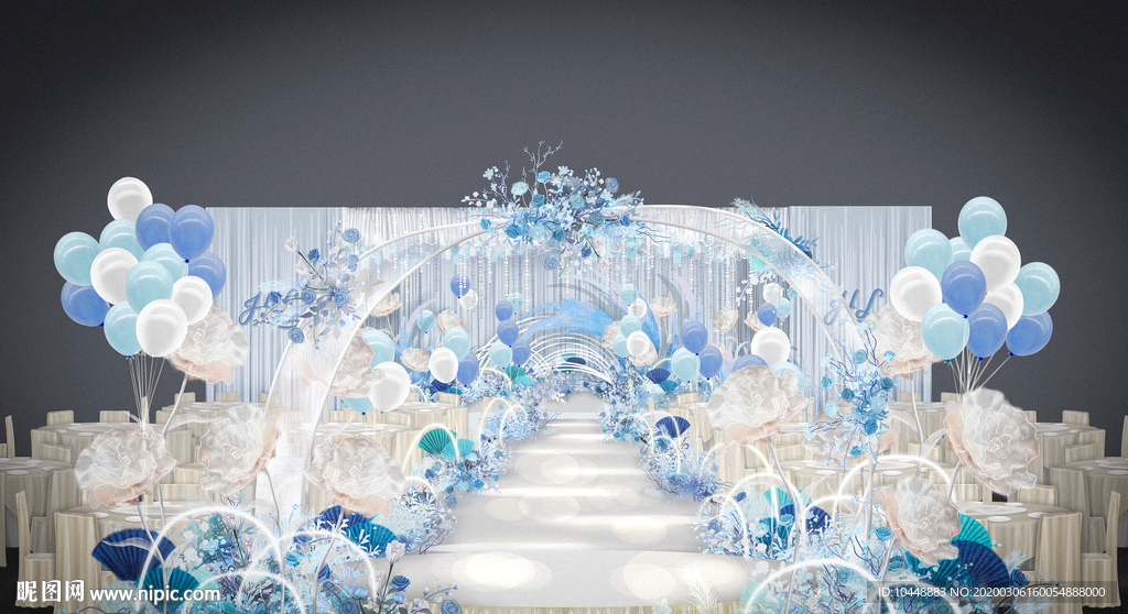 海洋风婚礼舞台设计 蓝色宴会