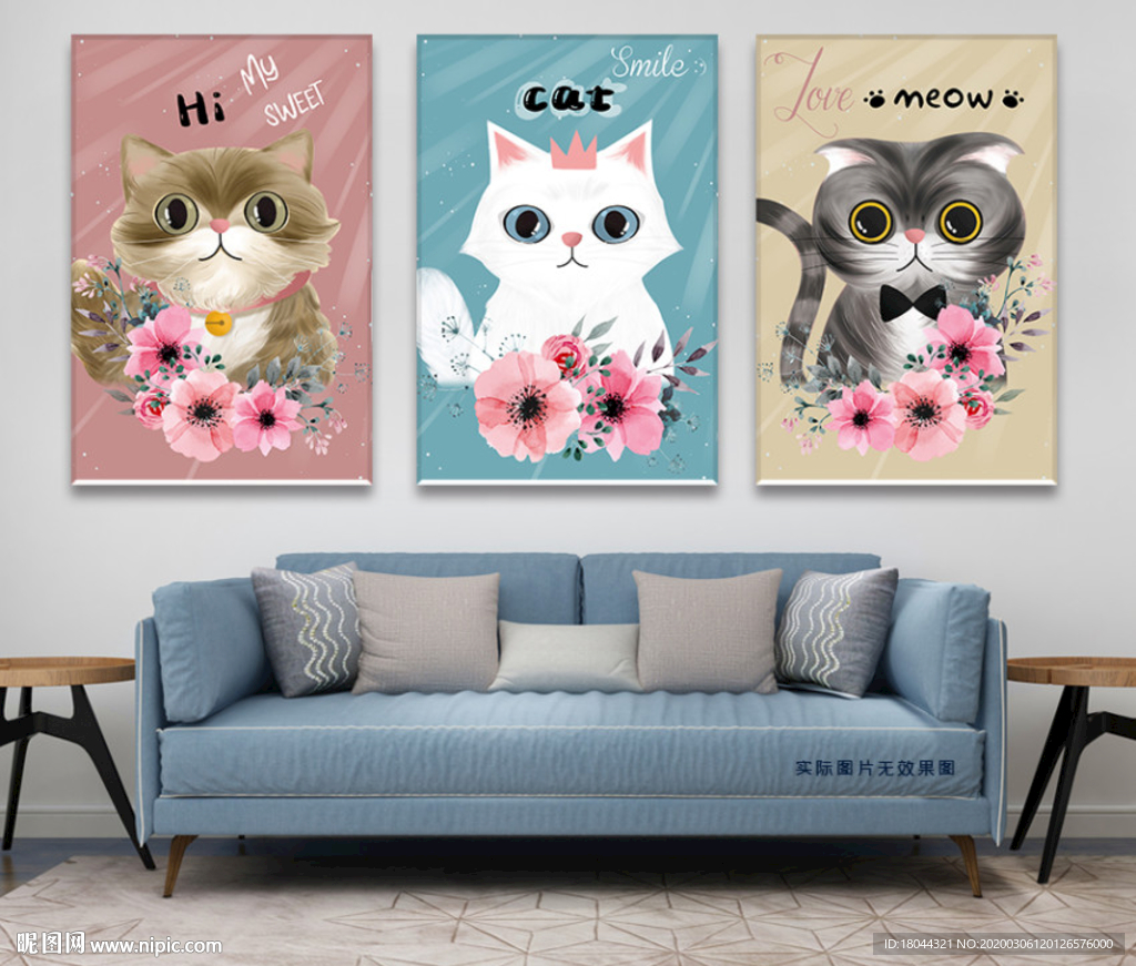 可爱卡通手绘猫咪萌宠无框画