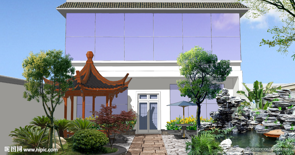 别墅庭院景观效果图PSD分层