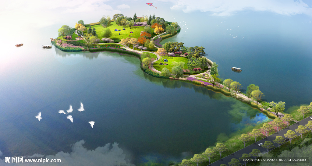 景观效果图小岛效果图河道效果图