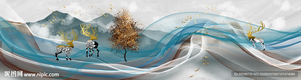 新中式现代抽象线条床头画