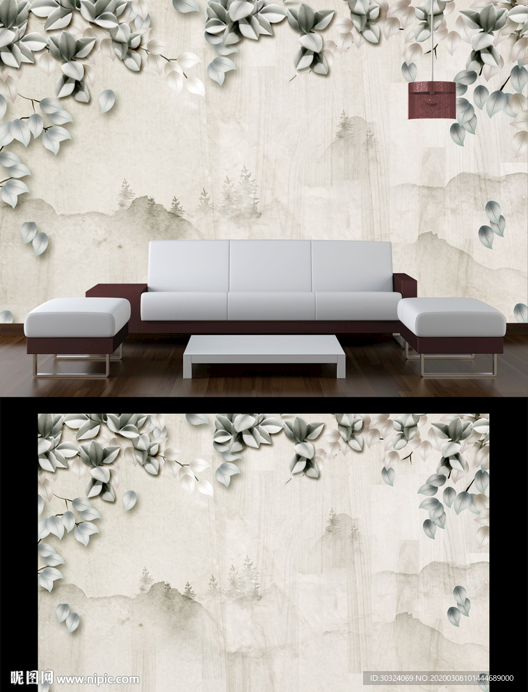 复古树叶背景墙