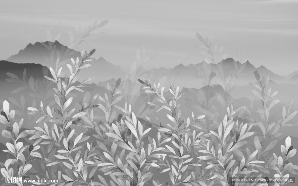 现代灰色山水新画 tif分层