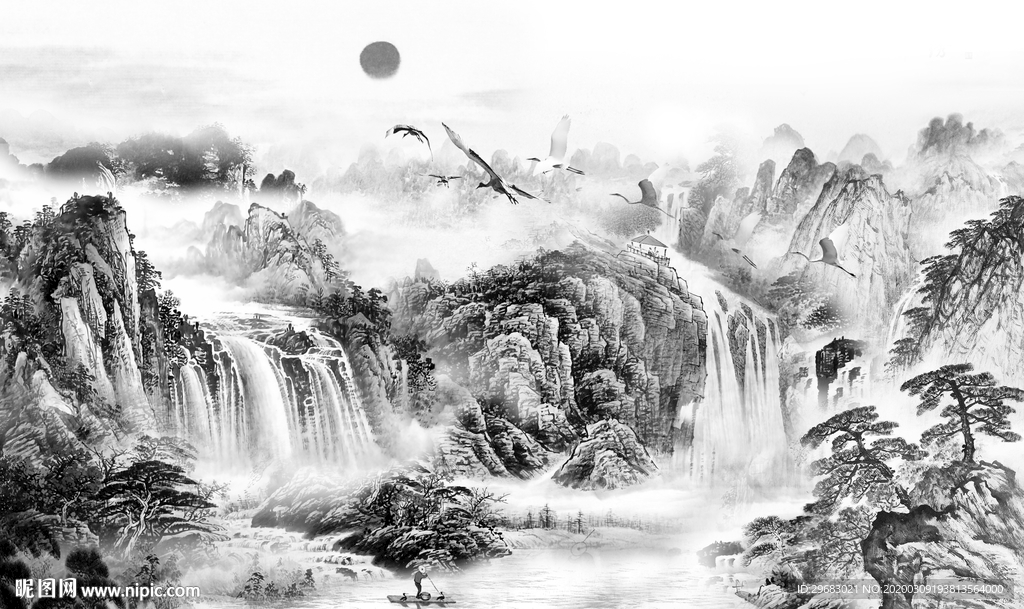 奢华灰色新山水画 tif分层