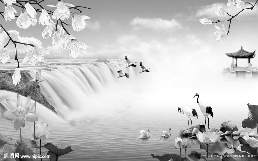 高端灰色新山水画 tif分层