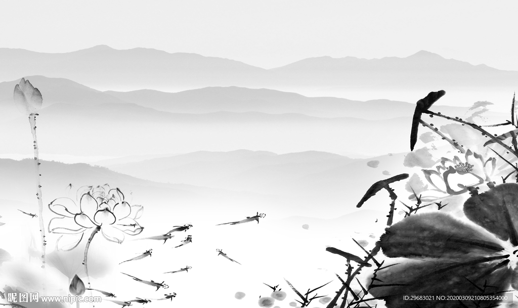 高端灰色新山水画 tif分层