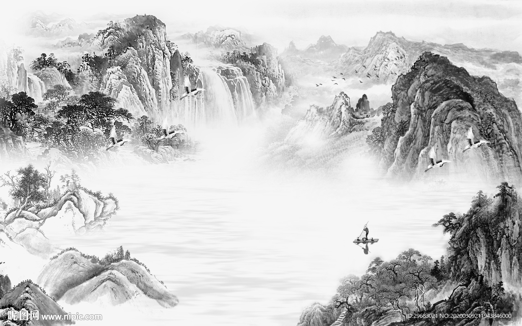 大气灰色新山水画 tif分层