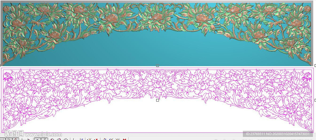 镂空牡丹花挂落精雕图浮雕图灰度