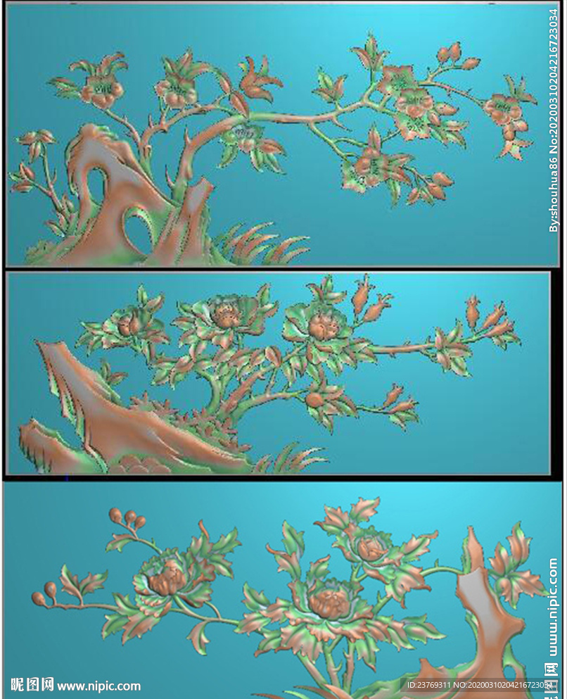 花草牡丹花海棠花围板精雕图浮雕