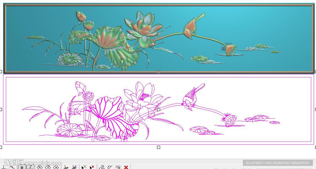 横板荷花鸟仓板翠鸟精雕图浮雕图