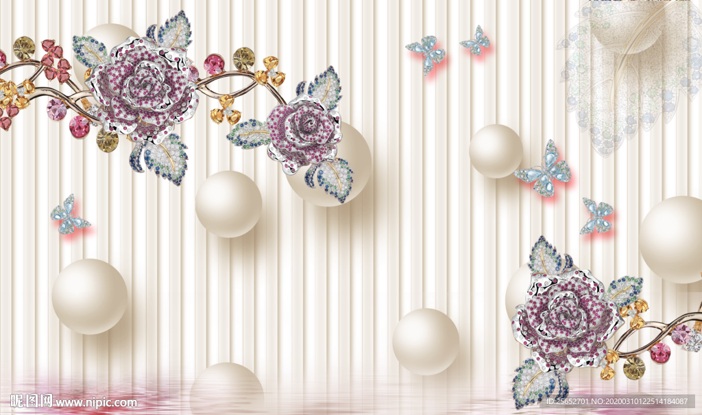 3D荷花电视背景墙图片