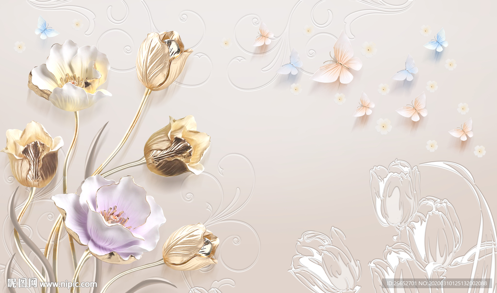 3D荷花电视背景墙图片