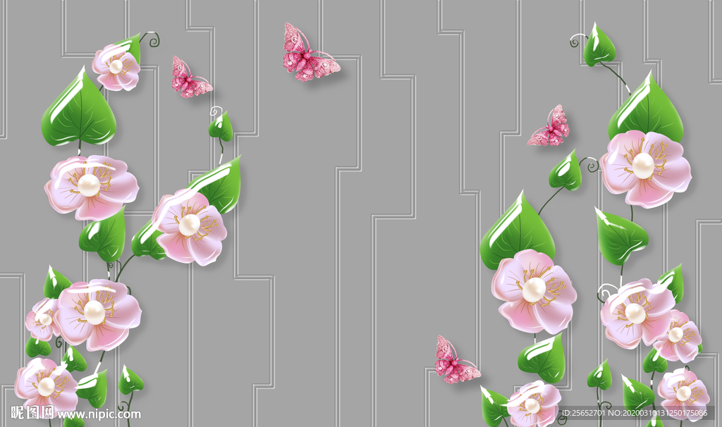 3D荷花电视背景墙图片