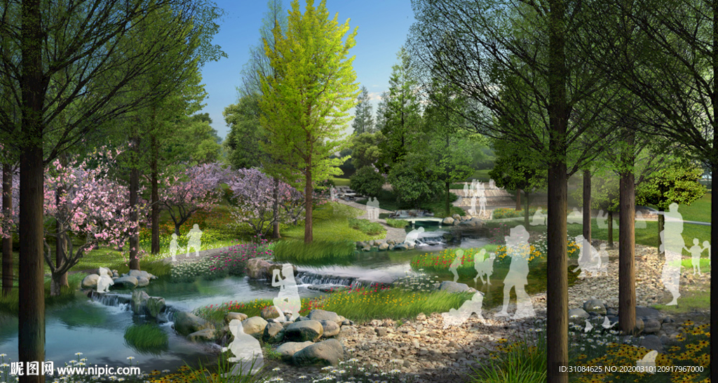 公园效果图园林湿地景观