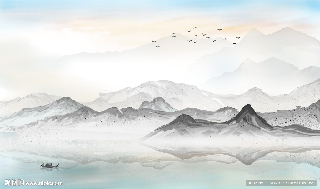 新中式国画山水电视背景墙