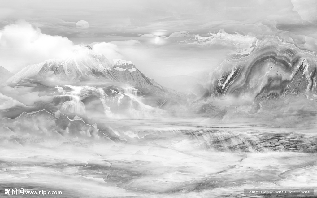 大气灰色石纹山水 TIF分层