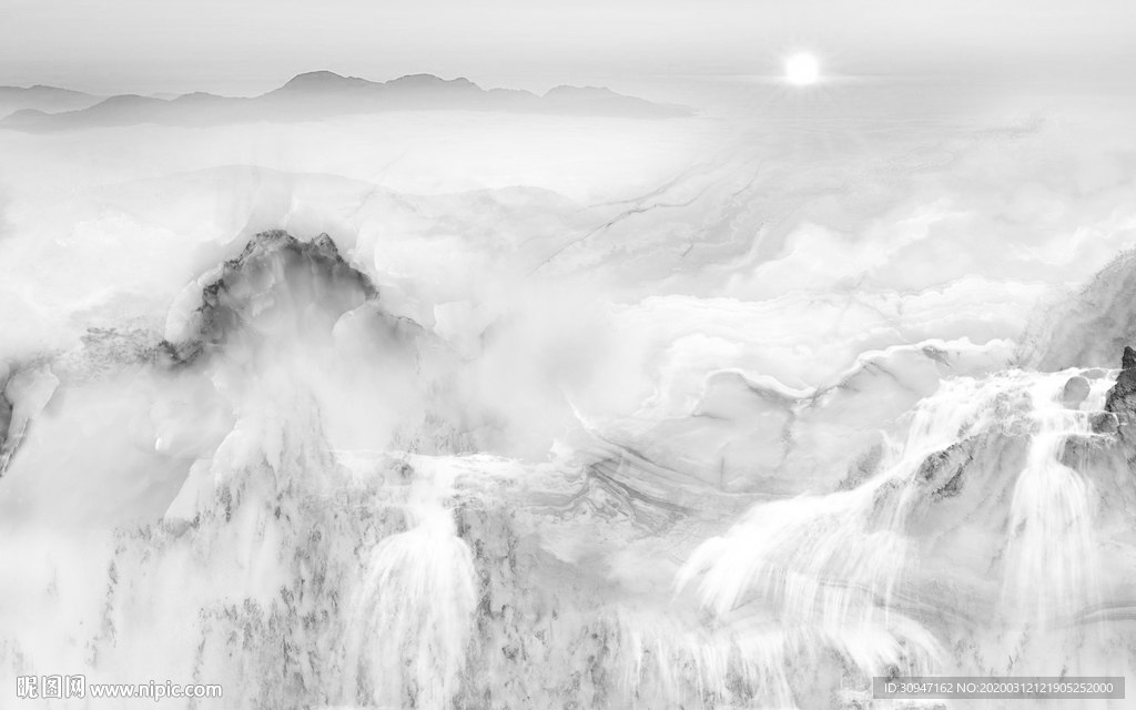 高档 灰色石纹山水 TIF分层