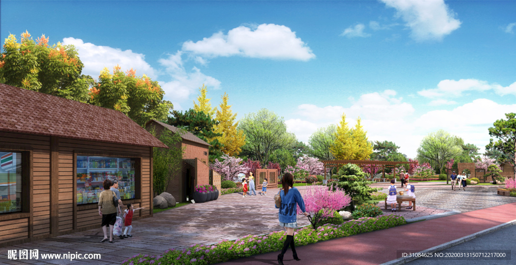 园林景观效果图江南小镇效果图园