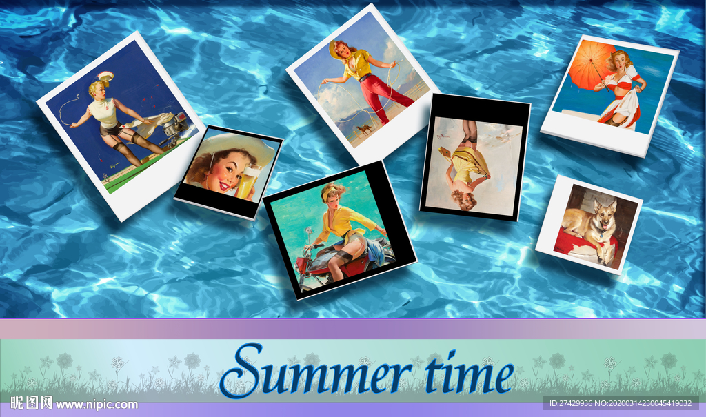 电影明星老照片泳池复古背景墙