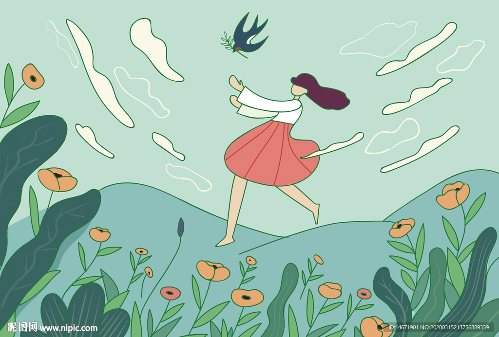 抽象女孩和风景插画