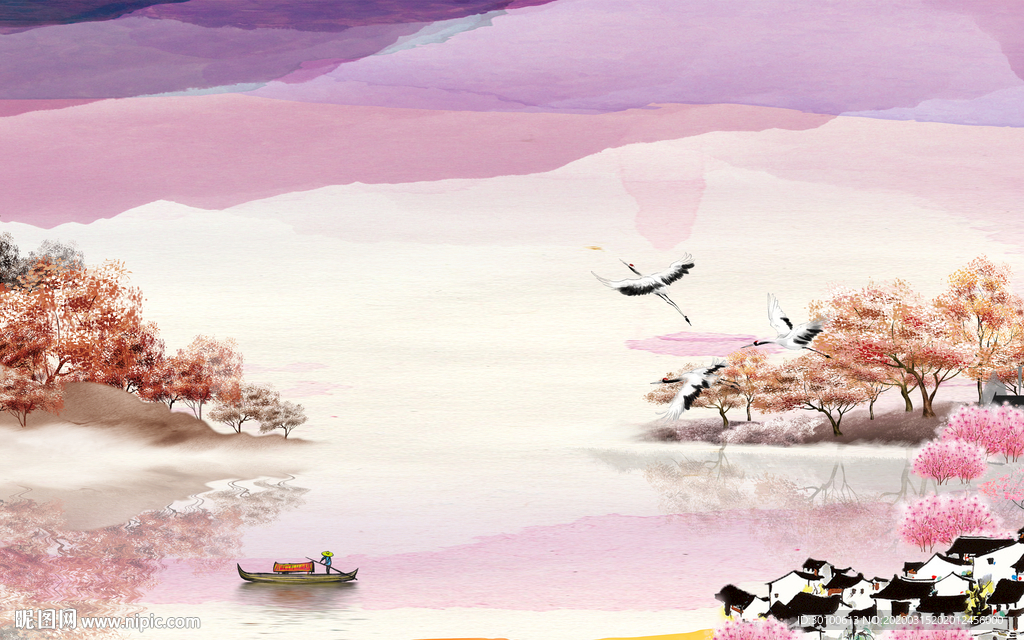 江南山水画背景墙 TIF分层