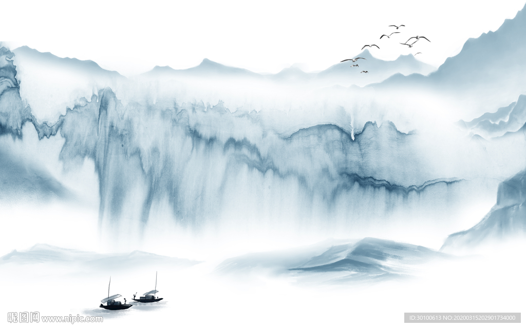 水墨 山水画背景墙 TIF分层