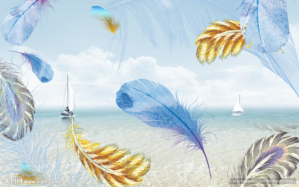 彩色羽毛新背景墙 TIF分层