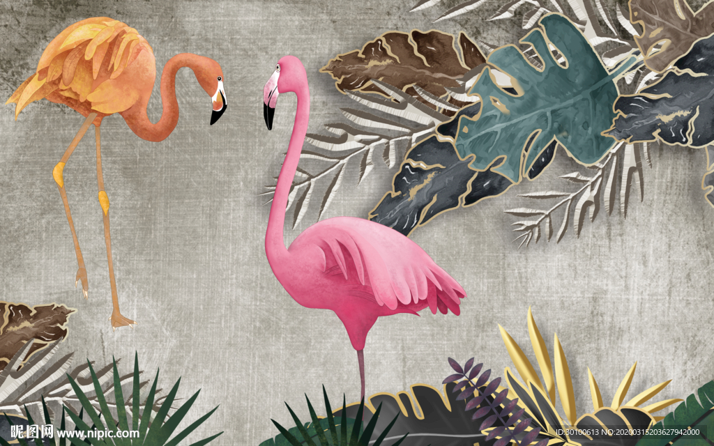 高档火烈鸟新背景墙 TIF分层