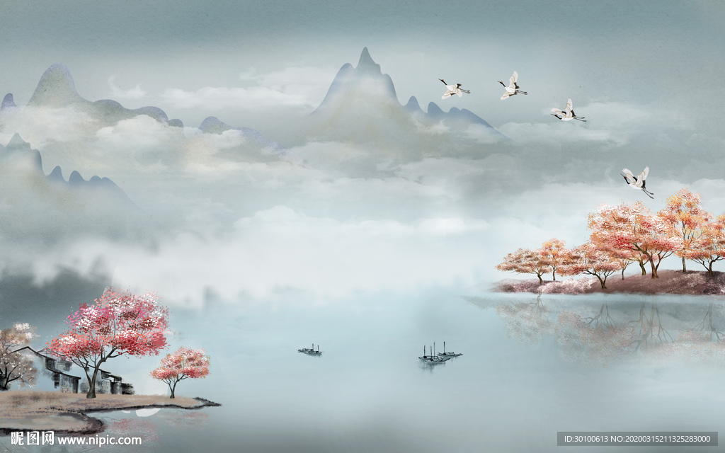 客厅 山水画背景墙 TIF分层