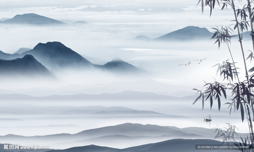 新款 山水画背景墙 TIF分层