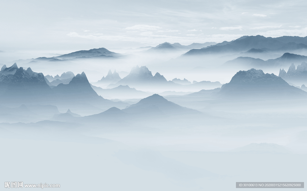 中国风山水画背景墙 TIF分层