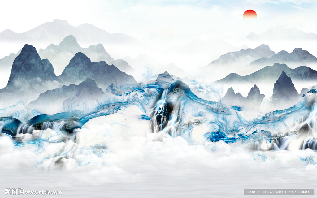 线条 山水画背景墙 TIF分层