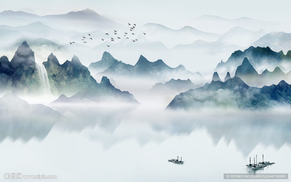 中国风灰色新山水画 TIF分层