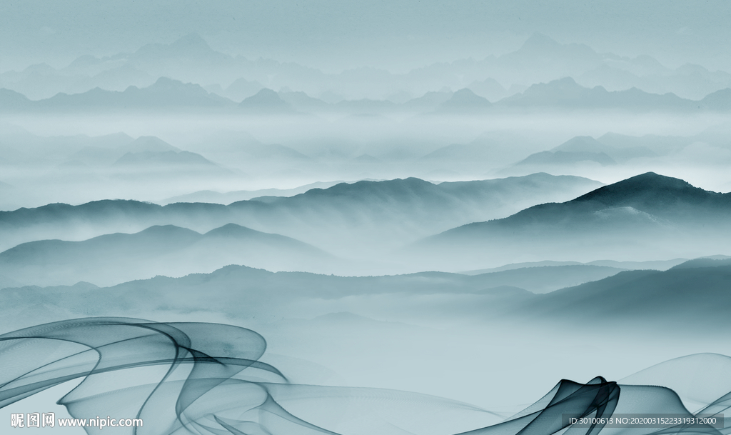 高档 山水画背景墙 TIF分层