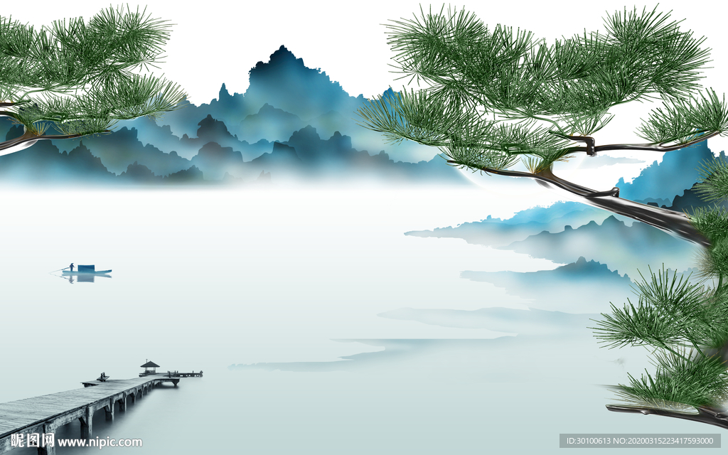 高清 山水画背景墙 TIF分层