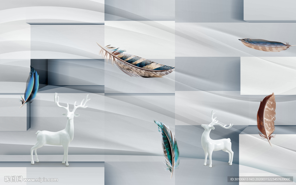羽毛北欧新背景墙 TIF分层