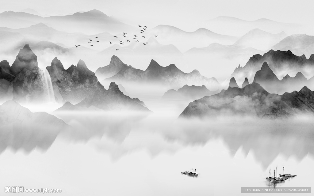 中式灰色新山水画 TIF分层