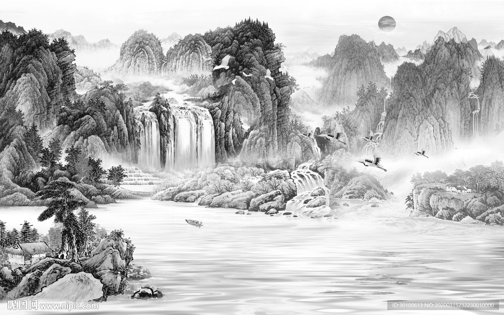 高档灰色新山水画 TIF分层