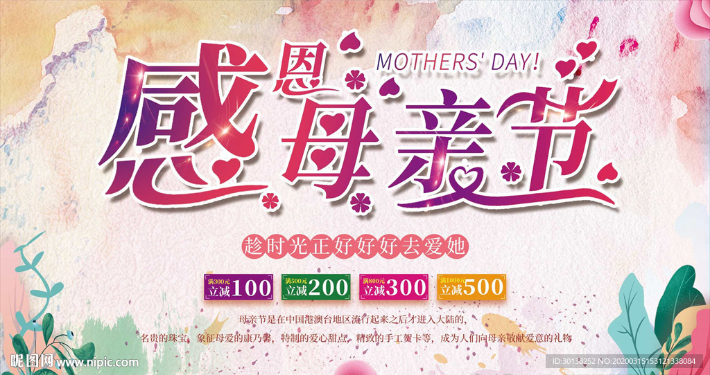 水彩风感恩母亲节快乐贺卡展板