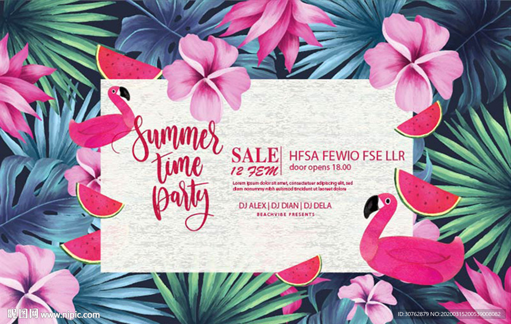 服装印花底纹花朵树叶火烈鸟热带