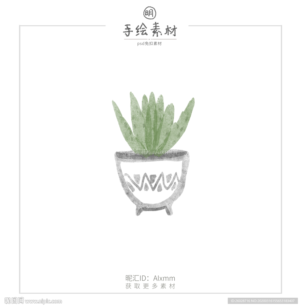 北欧风水彩盆栽插画芦荟